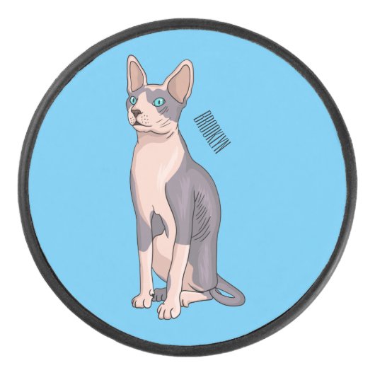 Sphynx cat cartoon illustration hockey puck (Voorkant)
