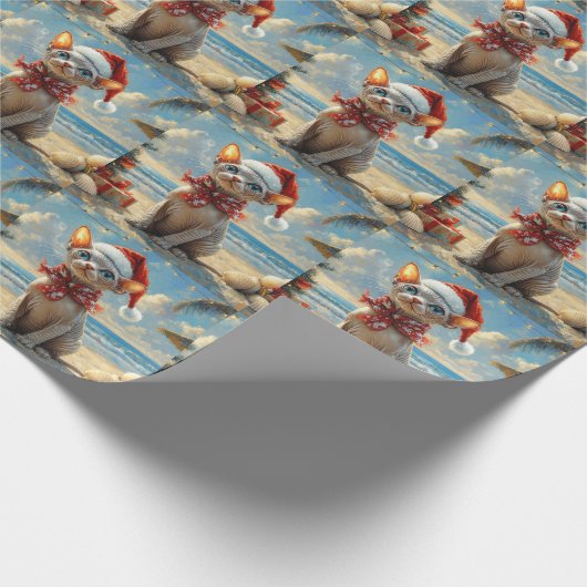 Sphynx Cat Christmas  Beach Cadeaupapier (Hoek)