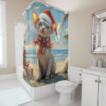 Sphynx Cat Christmas  Beach Douchegordijn<br><div class="desc">Breng de warmte van de feestdagen naar de kust met dit charmante, op vintages geïnspireerde ontwerp met een feestelijke kat die op een sereen strand zit. Met een klassieke vakantietoets van nostalgische tinten en kustvibes, vangt dit kunstwerk de magie van Kerstmis door het zee. Perfect voor het verspreiden van feestvreugde,...</div>