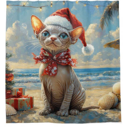 Sphynx Cat Christmas  Beach Douchegordijn (Voorkant)
