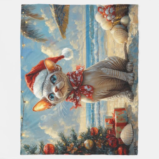 Sphynx Cat Christmas  Beach Fleece Deken (Voorkant)