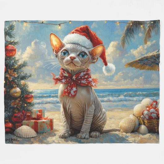 Sphynx Cat Christmas  Beach Fleece Deken (Voorkant (Horizontaal))