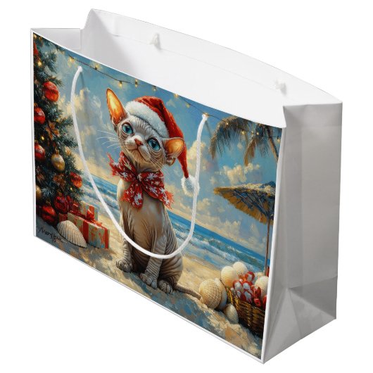 Sphynx Cat Christmas  Beach Groot Cadeauzakje (Achterkant Gekanteld)