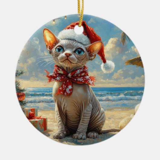 Sphynx Cat Christmas Beach Keramisch Ornament (Voorkant)
