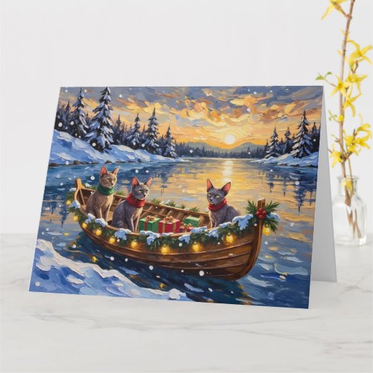 Sphynx Cat Christmas Boat Holiday Kaart (Gele Bloem)