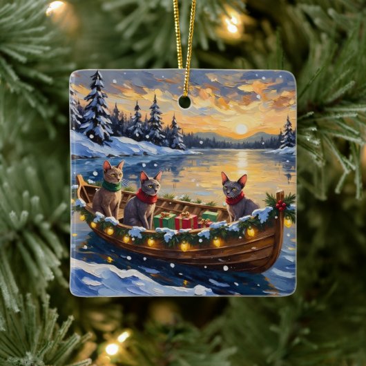 Sphynx Cat Christmas Boat Holiday Keramisch Ornament (Boom)