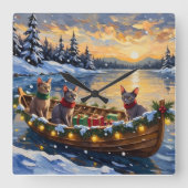 Sphynx Cat Christmas Boat Holiday Vierkante Klok (Voorkant)