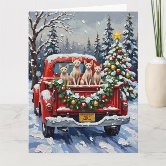 Sphynx Cat Christmas Red Truck Holiday Kaart (Voorkant)