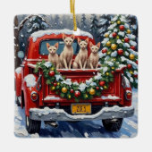 Sphynx Cat Christmas Red Truck Holiday Keramisch Ornament (Voorkant)