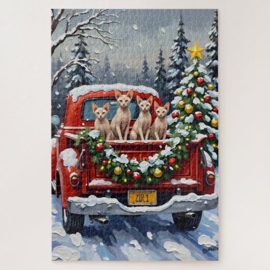 Sphynx Cat Christmas Red Truck Holiday Legpuzzel (Verticaal)