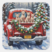 Sphynx Cat Christmas Red Truck Holiday Vierkante Sticker (Voorkant)