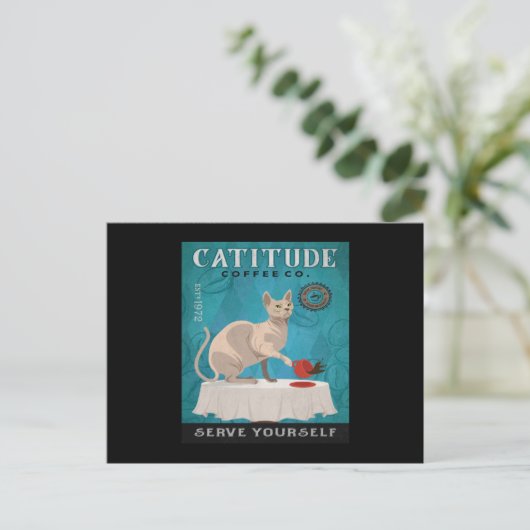 Sphynx Cat Coffee Funny Catitude Serve Yourself Briefkaart (Staand voorkant)