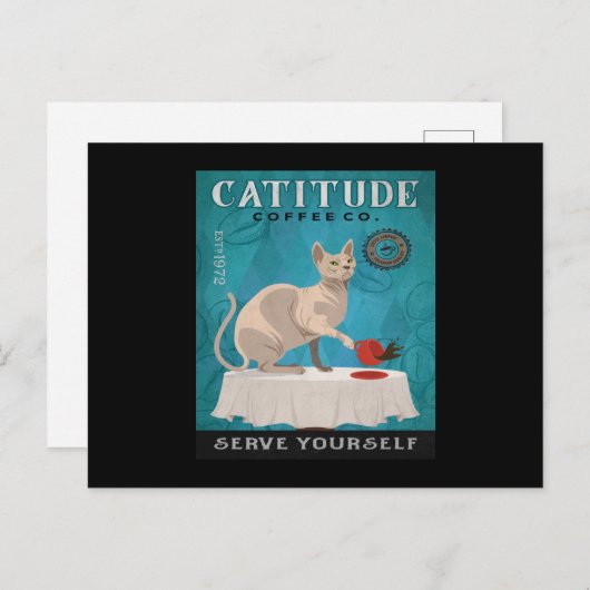 Sphynx Cat Coffee Funny Catitude Serve Yourself Briefkaart (Voorkant / Achterkant)