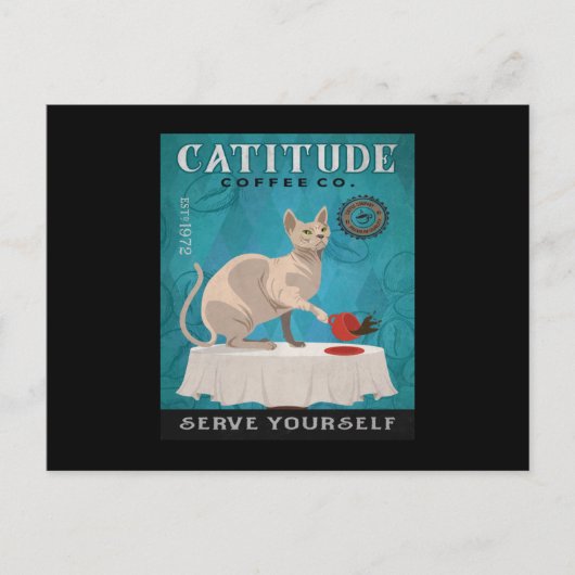 Sphynx Cat Coffee Funny Catitude Serve Yourself Briefkaart (Voorkant)