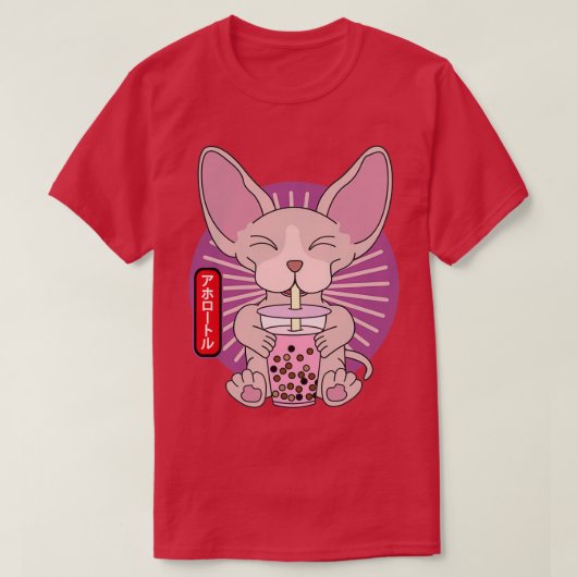 Sphynx Cat Drink Bubble Boba Tea Kawaii T-shirt (Design voorkant)