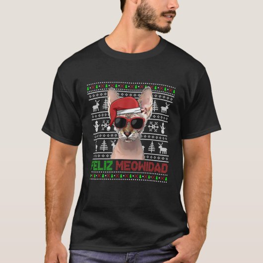 Sphynx Cat Feliz Meowidad Funny Kerstmis T-shirt (Voorkant)