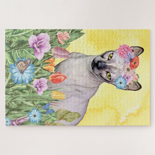 Sphynx Cat Flowers Legpuzzel (Horizontaal)