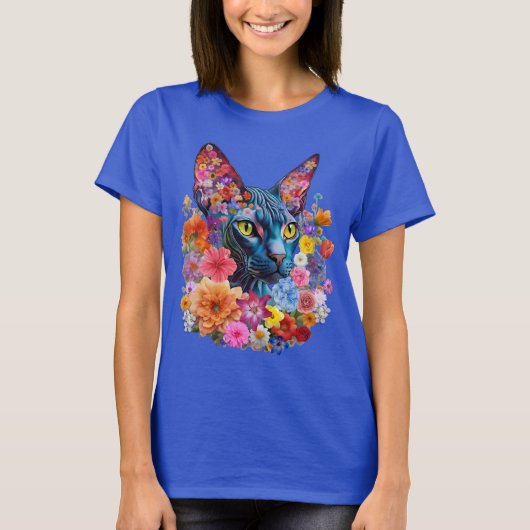 Sphynx Cat Flowers T-shirt voor dames | Floral (Voorkant)