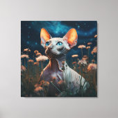 Sphynx Cat Gazing Sky – Vibrant Floral Art Canvas Afdruk (Voorkant)
