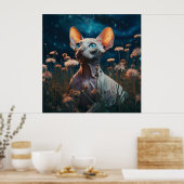 Sphynx Cat Gazing Sky – Vibrant Floral Art Poster (Keuken)