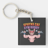 Sphynx Cat Gym Buddy Muscular Cartoon Sleutelhanger (voorkant)