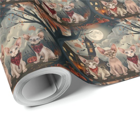 Sphynx Cat Halloween Spooky Cadeaupapier (Rol Hoek)