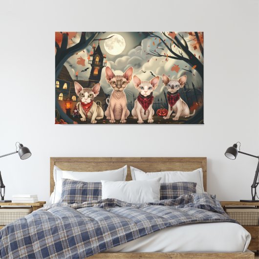 Sphynx Cat Halloween Spooky Canvas Afdruk (Insitu (Slaapkamer))