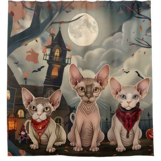 Sphynx Cat Halloween Spooky Douchegordijn (Voorkant)