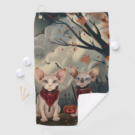 Sphynx Cat Halloween Spooky Golfhanddoek (Insitu)