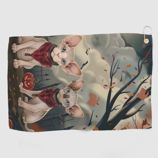 Sphynx Cat Halloween Spooky Golfhanddoek (Horizontaal)