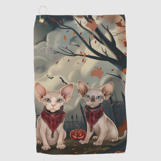Sphynx Cat Halloween Spooky Golfhanddoek (Voorkant)