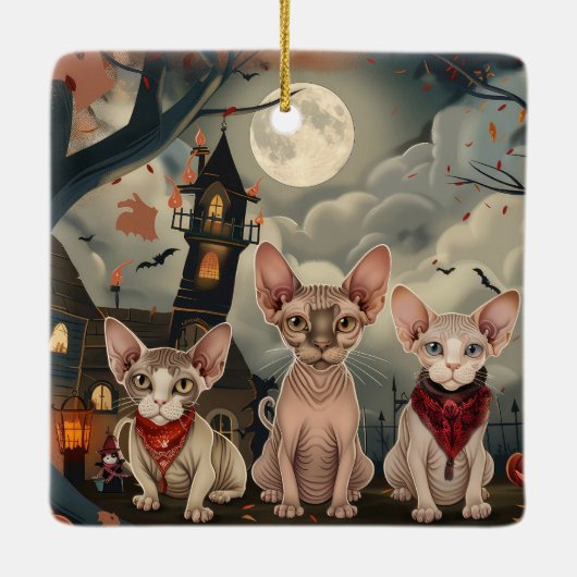Sphynx Cat Halloween Spooky Keramisch Ornament (Achterkant)
