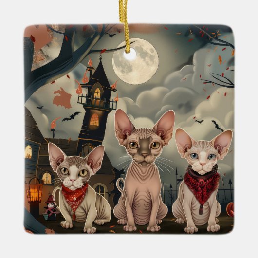 Sphynx Cat Halloween Spooky Keramisch Ornament (Voorkant)