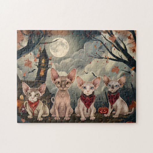 Sphynx Cat Halloween Spooky Legpuzzel (Horizontaal)