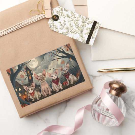 Sphynx Cat Halloween Spooky Rechthoekige Sticker (Geschenken)