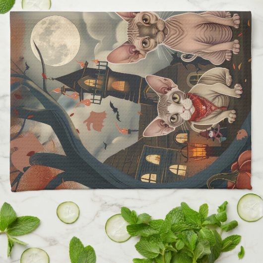Sphynx Cat Halloween Spooky Theedoek (Gevouwen)