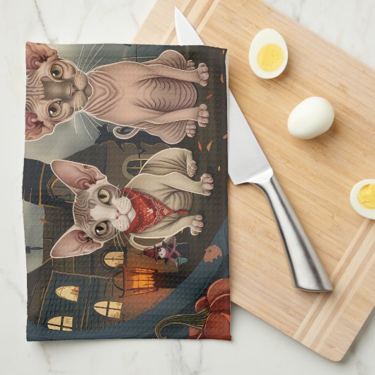 Sphynx Cat Halloween Spooky Theedoek (Quarter Fold)