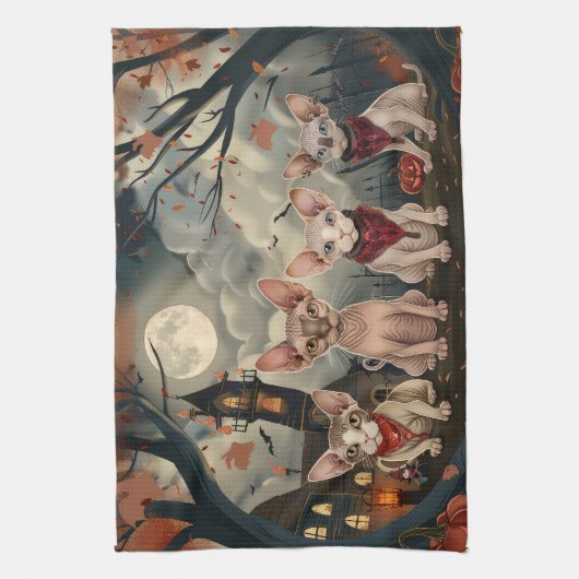 Sphynx Cat Halloween Spooky Theedoek (Verticaal)