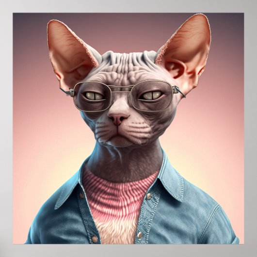 Sphynx Cat Hipster Poster (Voorkant)