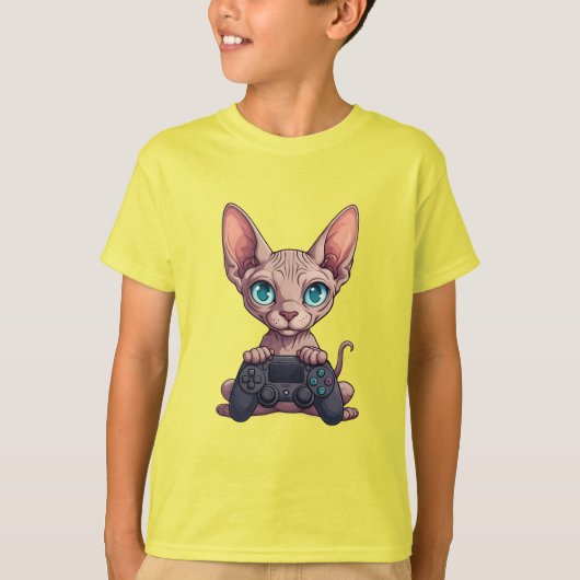 Sphynx Cat Holding Game Controller T-shirt (Voorkant)