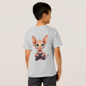 Sphynx Cat Holding Game Controller T-shirt (Achterkant volledig)