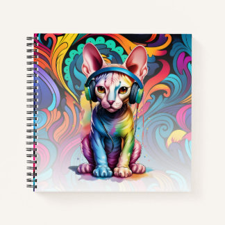 Sphynx Cat Hoofdtelefoon Muziek Rainbow Notitieboe Notitieboek
