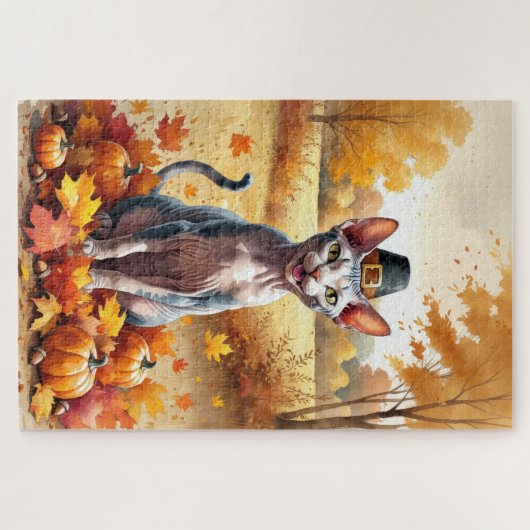 Sphynx Cat in Autumn verlaat Thanksgiving Legpuzzel (Horizontaal)
