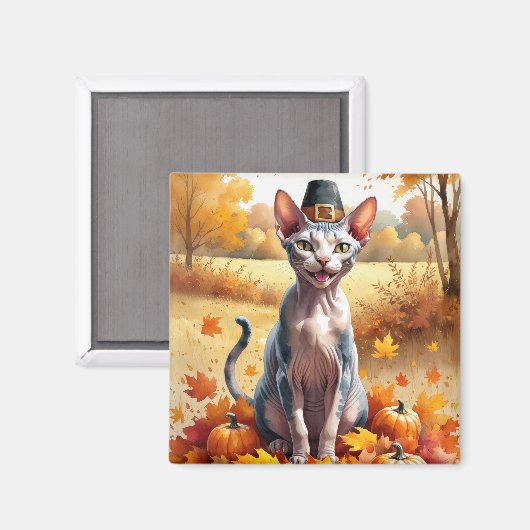Sphynx Cat in Autumn verlaat Thanksgiving Magneet (Voorkant / Achterkant)
