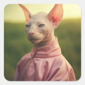 Sphynx Cat in Outfit – Playful Nature Art Vierkante Sticker (Voorkant)