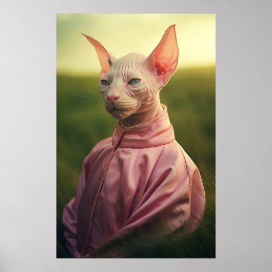 Sphynx Cat in Outfit – Vibrant Nature Art Poster (Voorkant)