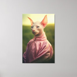 Sphynx Cat in Outfit – Vibrant Nature Scene Canvas Afdruk