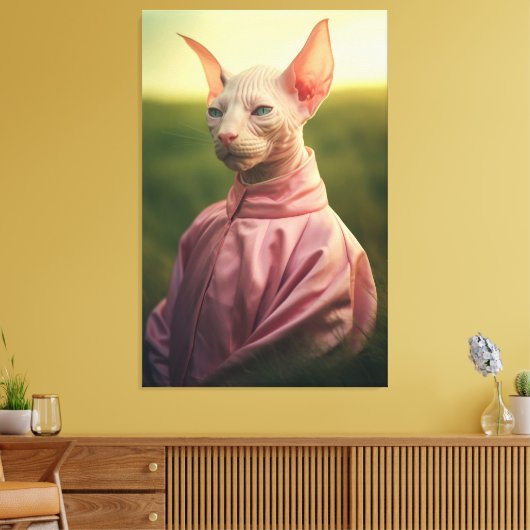 Sphynx Cat in Outfit – Vibrant Nature Scene Canvas Afdruk (Insitu (Woonkamer))