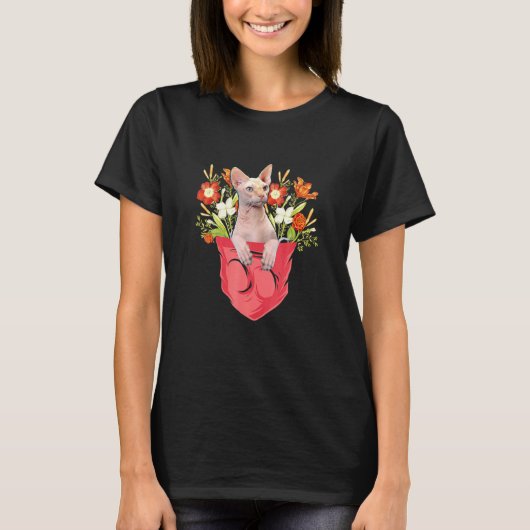 Sphynx Cat In Pocket Floral Matching Family Cat Ow T-shirt (Voorkant)