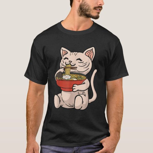 Sphynx Cat Japans Ramen Noodles Kawaii Anime Man T-shirt (Voorkant)